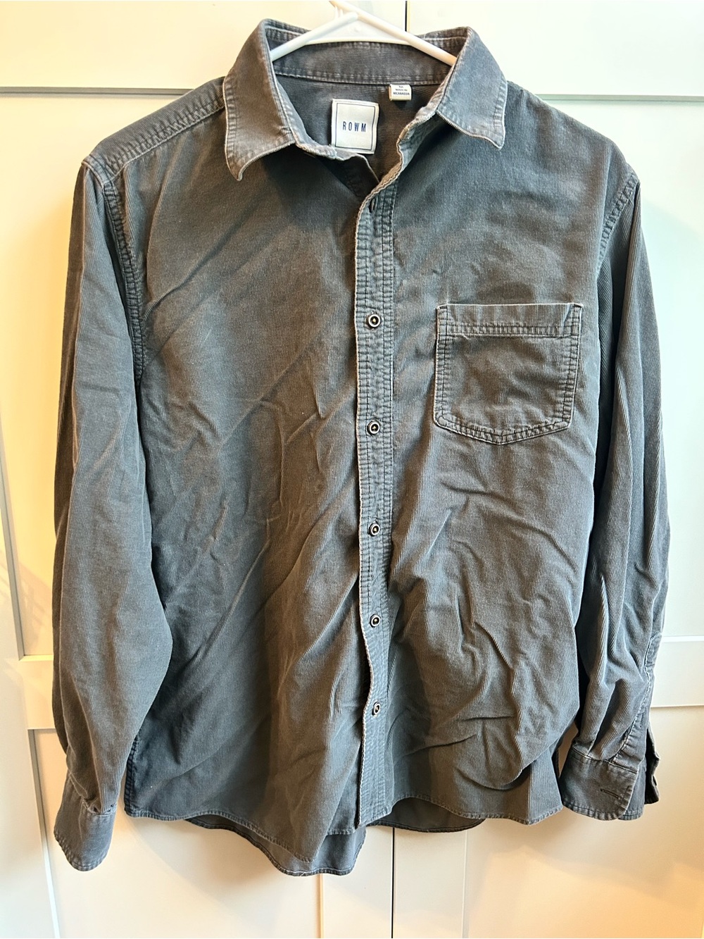 ROWN Men's Casual Cotton Corduroy Button-Down Shirt in Washed Gray